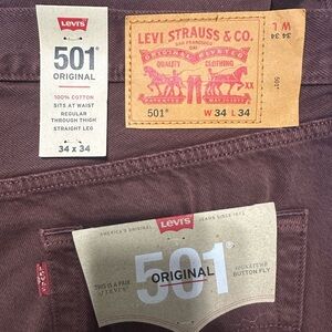 Levi 501 pants. Men's size 34x34. Never worn color brown/ maroon.